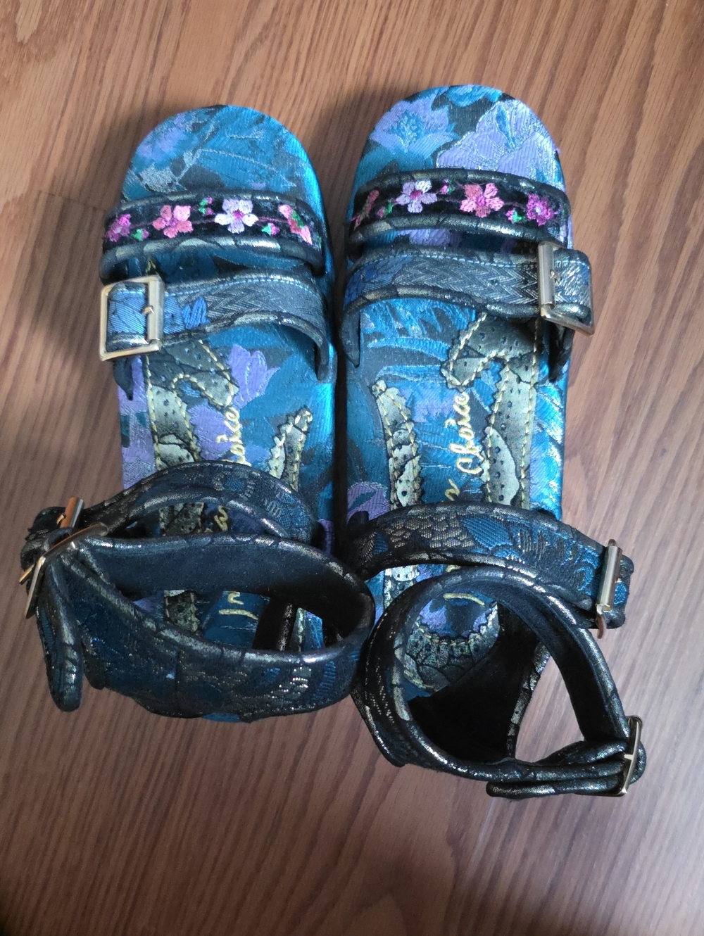 Irregular Choice Teal Blue Floral Buckle Sandals